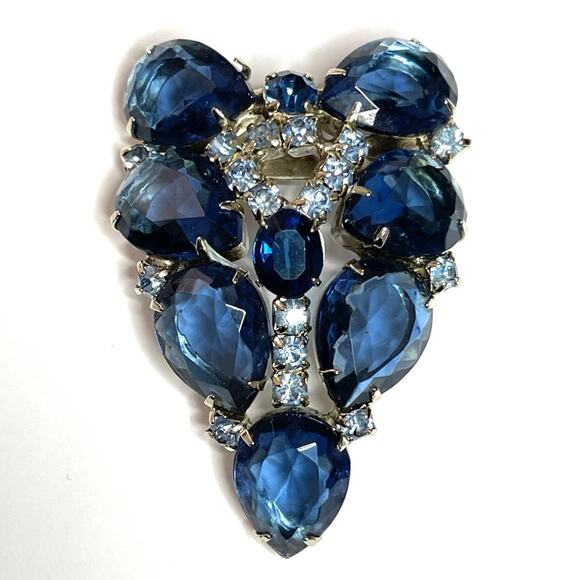 VINTAGE Brooch 2" Blue Rhinestone Vtg High End Costume Jewelry Pin A21 - Picture 2 of 7